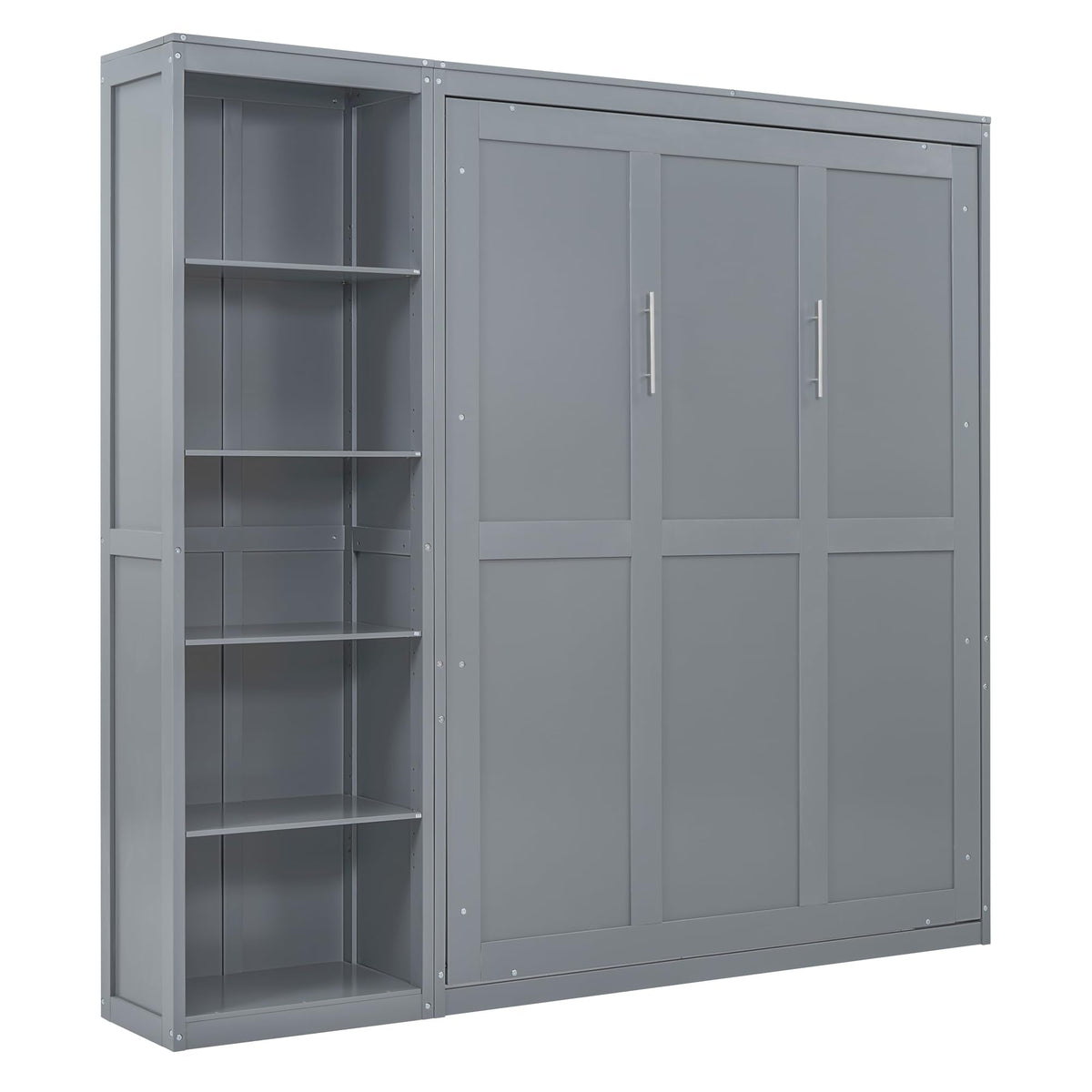 PacknWood Acosure Queen Size Murphy Five-Layer Cabinet,Solid Wood Storage Hidden Wall Beds Frame,W/Dual Piston Metal Folding Mechanism Designed,Space-Saving,for Home Office,Study,Guest Room,Gray
