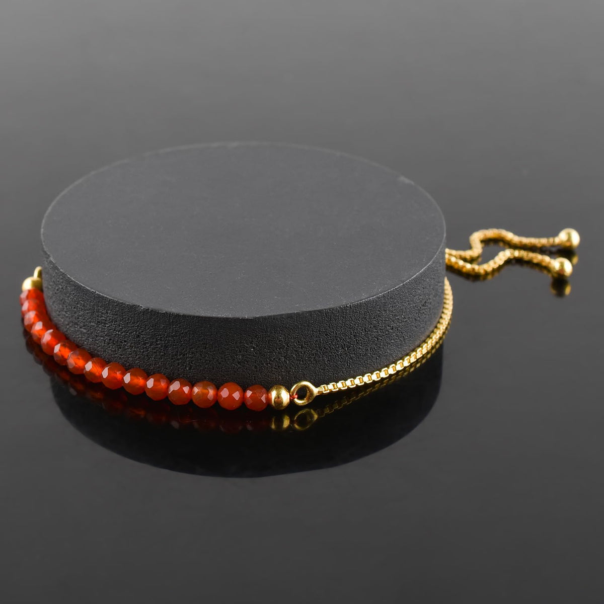 InfinityGemsArt Carnelian Bracelets For Women Natural Birthstone Jewelry Micro Orange Beads Beaded Stone Bolo Slider Crystals Gemstones Bracelet, 14K Gold Plated Adjustable Chain