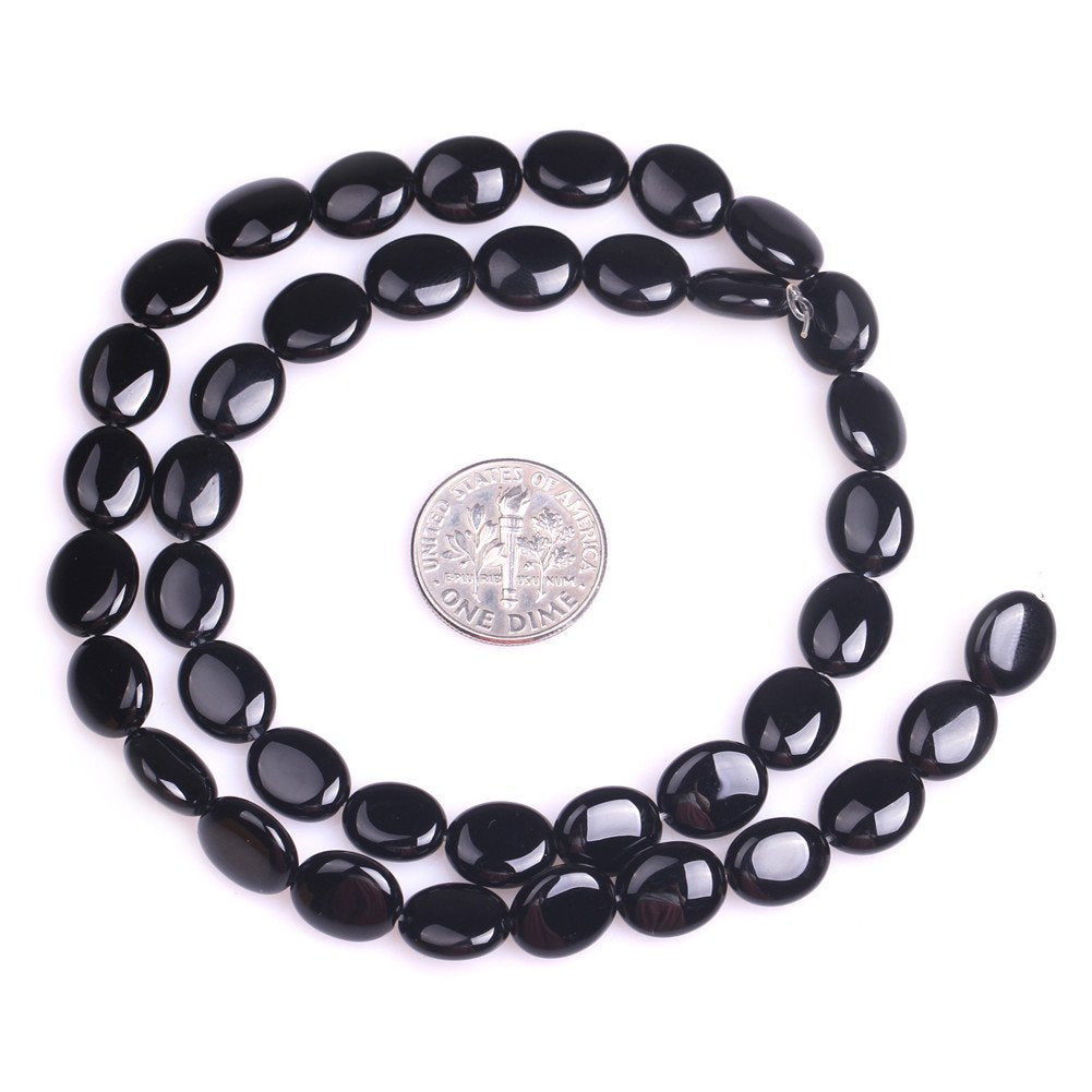 JOE FOREMAN 8x10mm Black Agate Semi Precious Gemstone Oval Loose Beads for Jewelry Making DIY Handmade Craft Supplies 15"