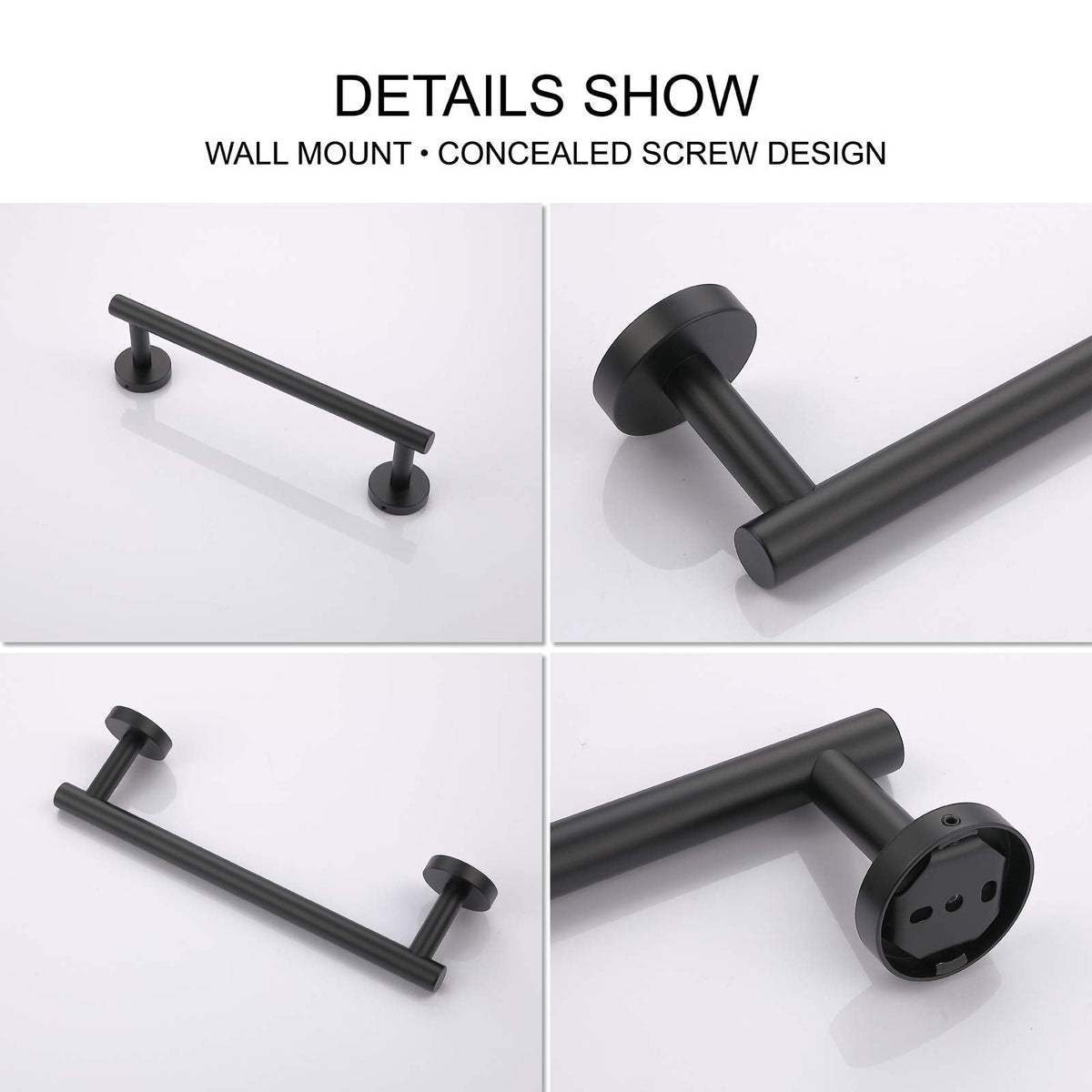 TASTOS 12 Inch Black Single Towel Bar Rack, SUS 304 Stainless Steel Round Bathroom Towel Bar Heavy Duty Towel Holder Kitchen Towel Rod, Wall Mount with Screws Towel Bar Rod Matte Black Finish