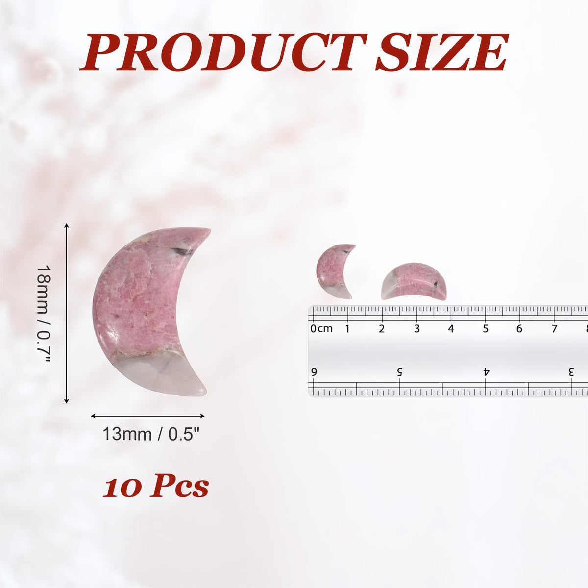MECCANIXITY 10 Pcs Moon Crystal Worry Stone, 0.5 Inch Length Natural Rhodochrosite Moon Gemstone Bulk, Carved Pocket Stones for Meditation Balancing Pendant Decor