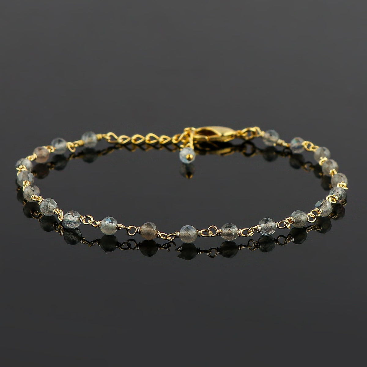 CRYSTALINES Natural Labradorite Gemstone Cluster Bracelet, 14K Gold Plated Rosary Chain Beads, Handmade Bohemian Jewelry for Women, Healing Crystals, Birthday Christmas Gifts
