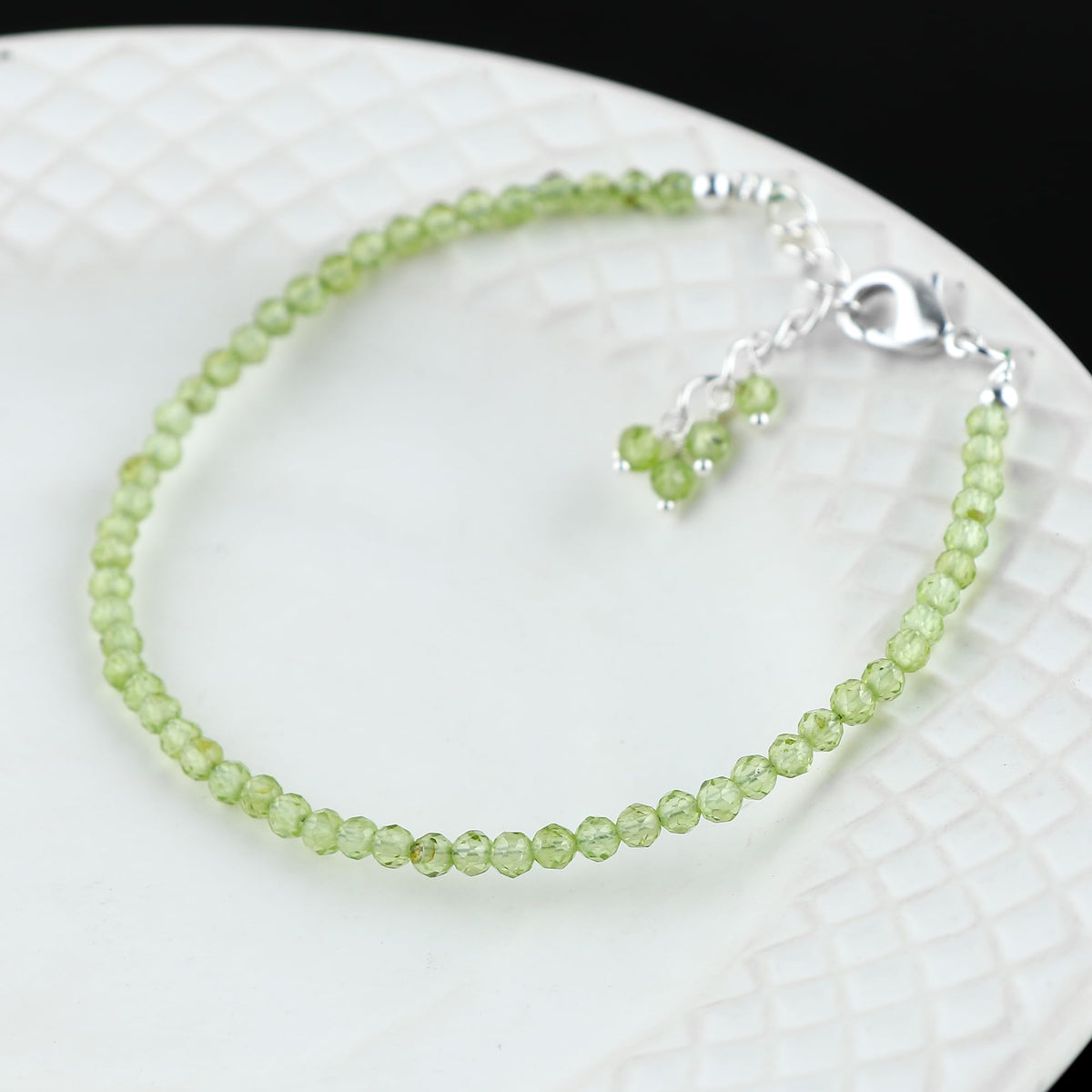 CRYSTALINES High Grade Natural Peridot Gemstone Bracelet, Handmade Beaded Jewelry, August Birthstone, Healing Crystals, Silver Adjustable Chain, Christmas Gift for Women, Size-8inch