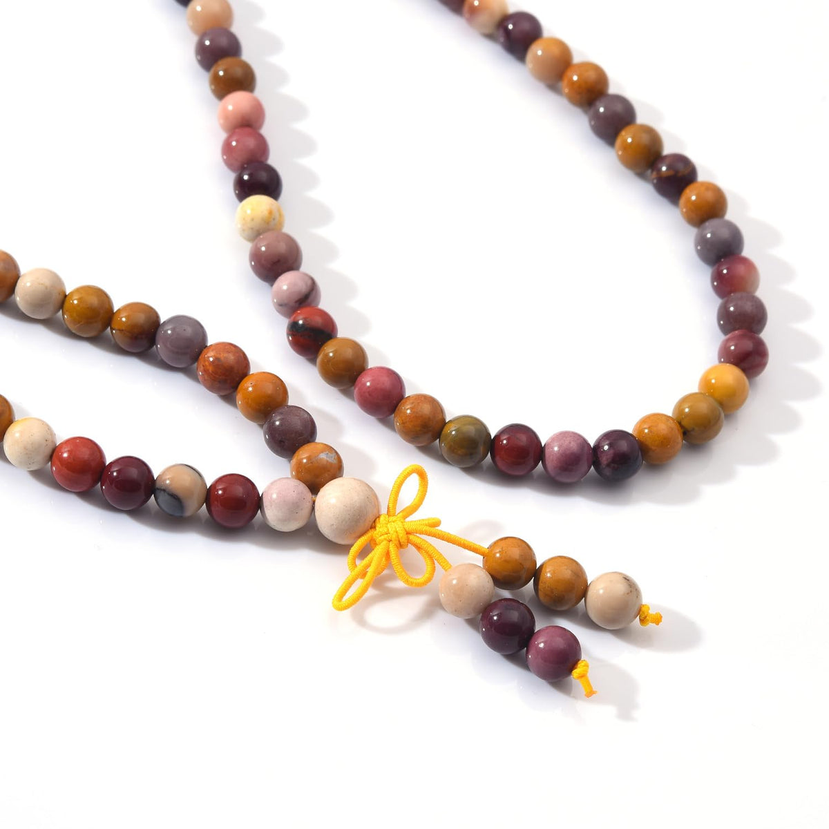 108 Mala Prayer Beads Bracelet 6mm Genuine Gemstone Healing Crystal Stone Beaded Bracelet Buddhist Tibetan Handmade Knotted Elastic Necklace for Yoga Meditation Unisex Women Men - Mookaite Jasper