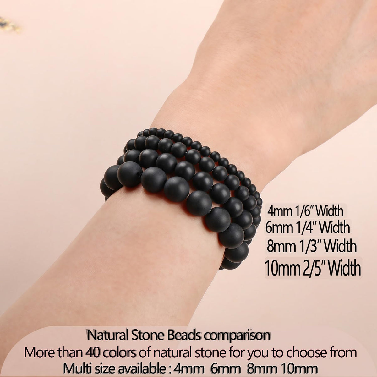 LPBeads Handmade Natural Gemstone Stretch Elastic 4mm Matte Black Onyx Bracelet Healing Crystal Round Stone Beads Jewelry Gifts for Women Men