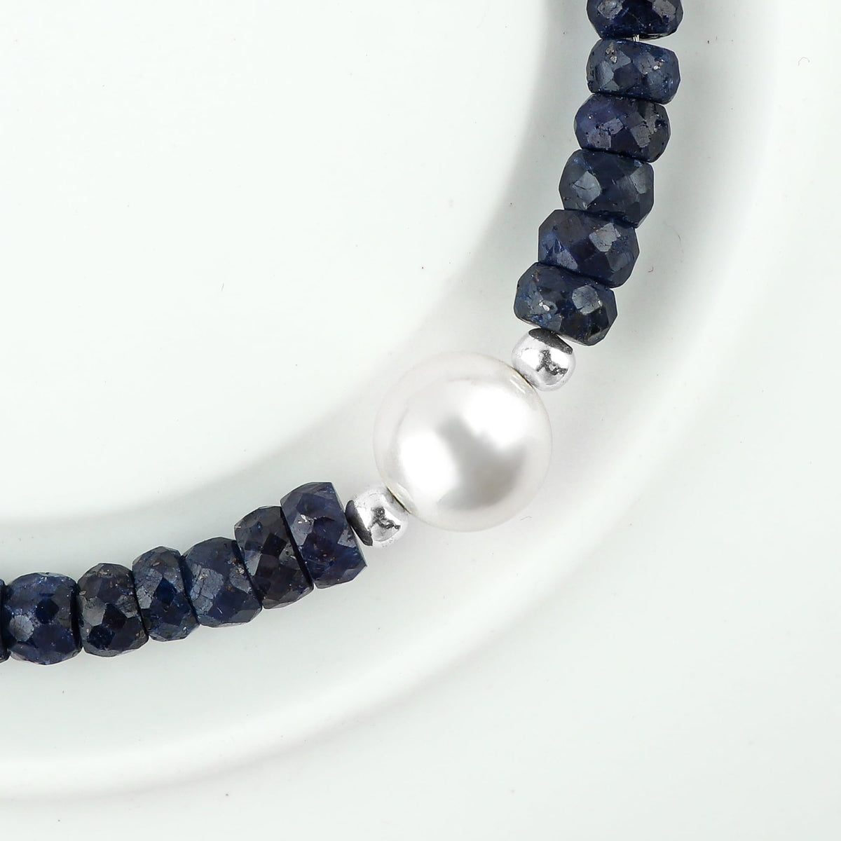 CRYSTALINES Genuine Blue Sapphire Color Curundum Gemstones Beads Bolo Bracelet with Pearl, Handmade Bracelet, Healing Crystals, Silver Jewelry, Adjustable Chain, Gift for Women, 10inch