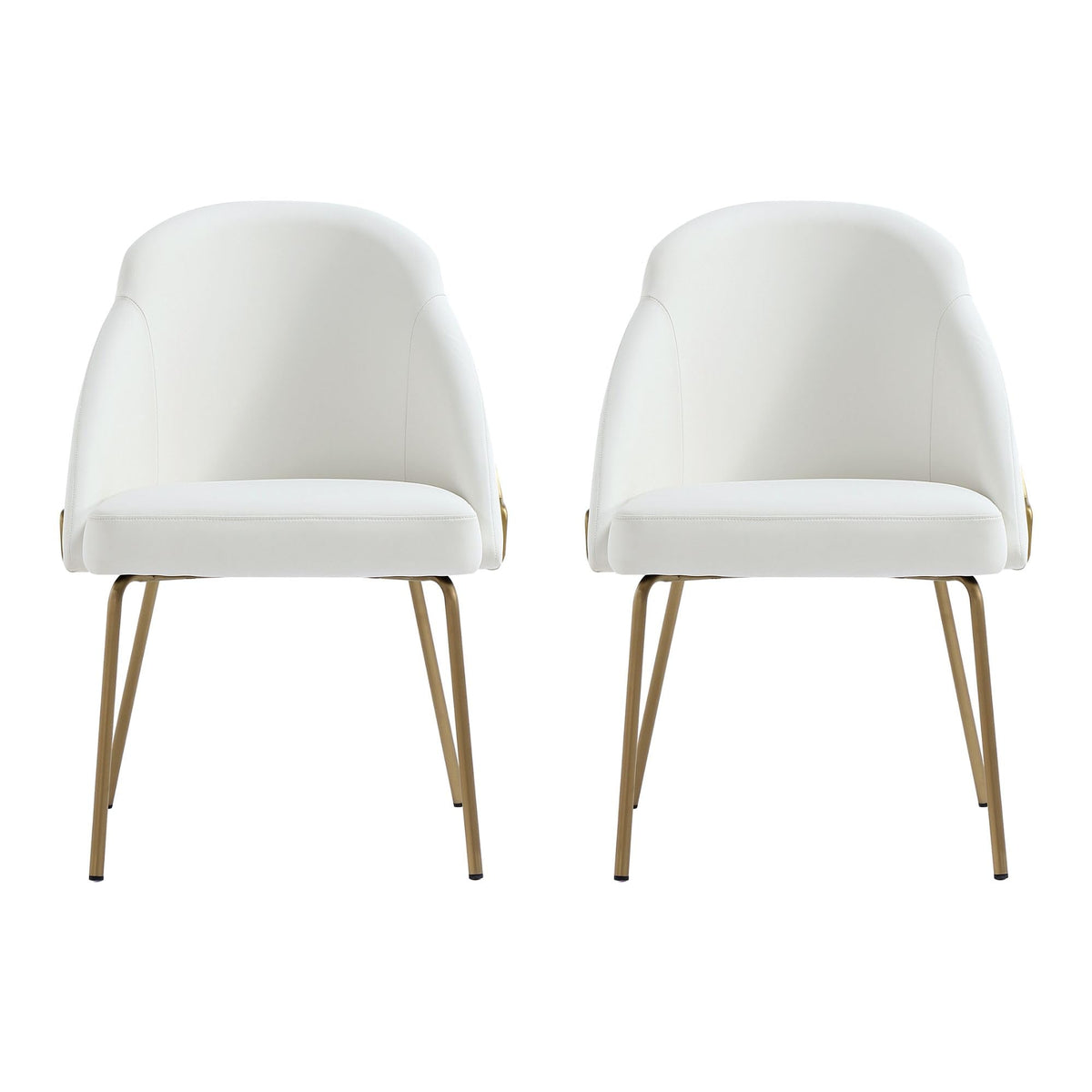 Manhattan Comfort Gracie Modern Faux Leather Dining Chairs, Upholstered Leatherette Seat, Steel Legs, High-Density Foam, Comfortable & Stylish Kitchen and Dining Room Chairs, Set of 2, White and Gold