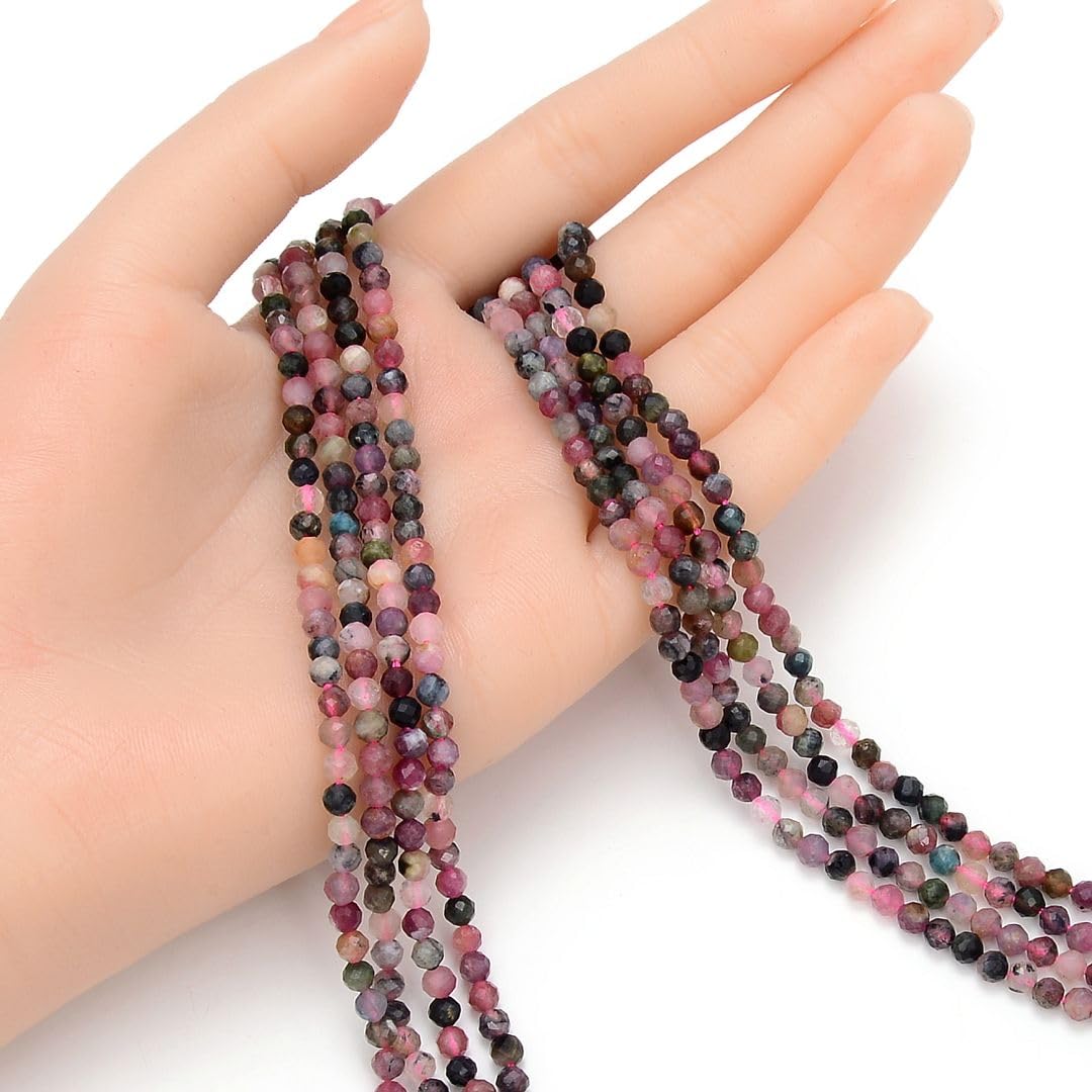 Adabele 30 Inch Natural Multi-Color Tourmaline Healing Gemstone 4mm (0.16 Inch) Tiny Small Faceted Round Loose Beads Stone Spacer (180-200pcs) for Craft Jewelry Making GK4-2