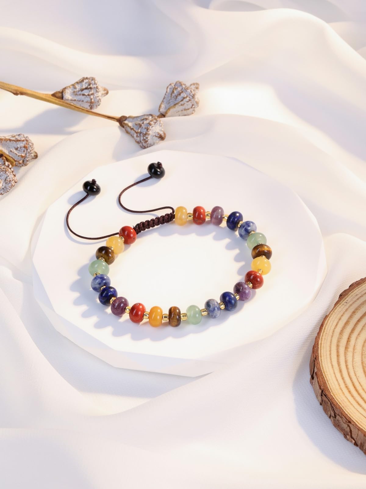 Jovivi 7 Chakra Gemstone Beaded Bracelets for Women Colorful Natural Healing Crystals Stone Bead Bracelet Adjustable Macrame Handmade Surfer Beach Summer Jewelry Gifts
