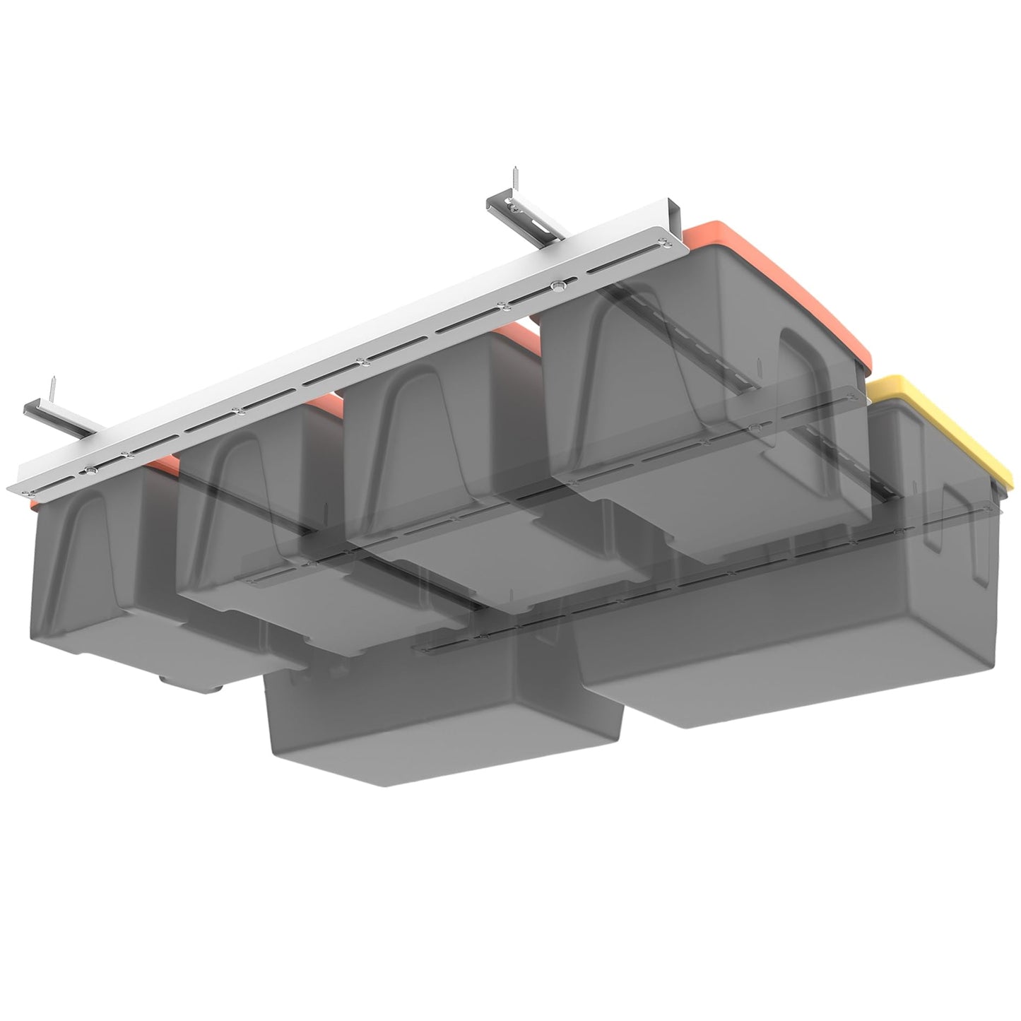 TORACK Garage Ceiling Bin Storage Rack, Overhead Tote Storage Rail System Heavy Duty Adjustable Tote Slide Rails Garage Bins Storage System(White, Bins are not included)