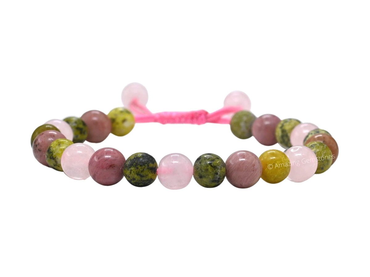 Amazing Gemstone Love Manifestation Bracelet - Serpentine Rhodonite Rose Quartz Bracelet Set for Men Women Healing Calming Anxiety Stress Relief Gifts Pulseras Para Hombres Mujer Stuffer (Adjustable)