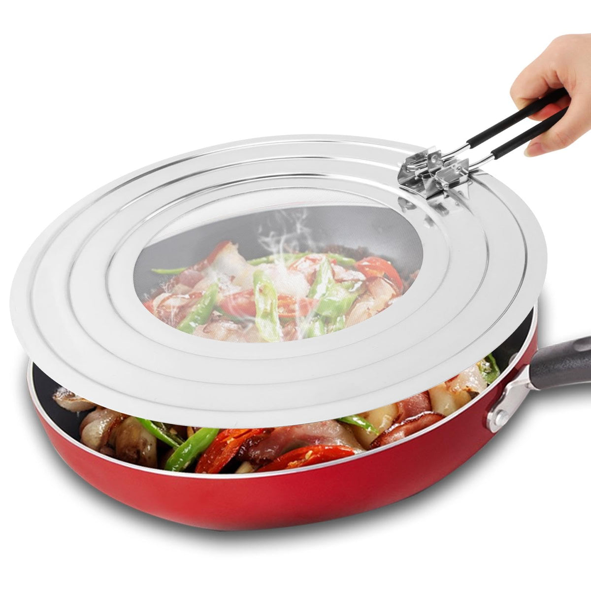 Stainless Steel Splatter Screen for Frying Pan, Collapsible Grease Splatter Guard with Folding Insulated Handle for Fry Pans, Cover Oil Splash from Bacon, Oil or Deep Fryer(SIZE:11.81inch)