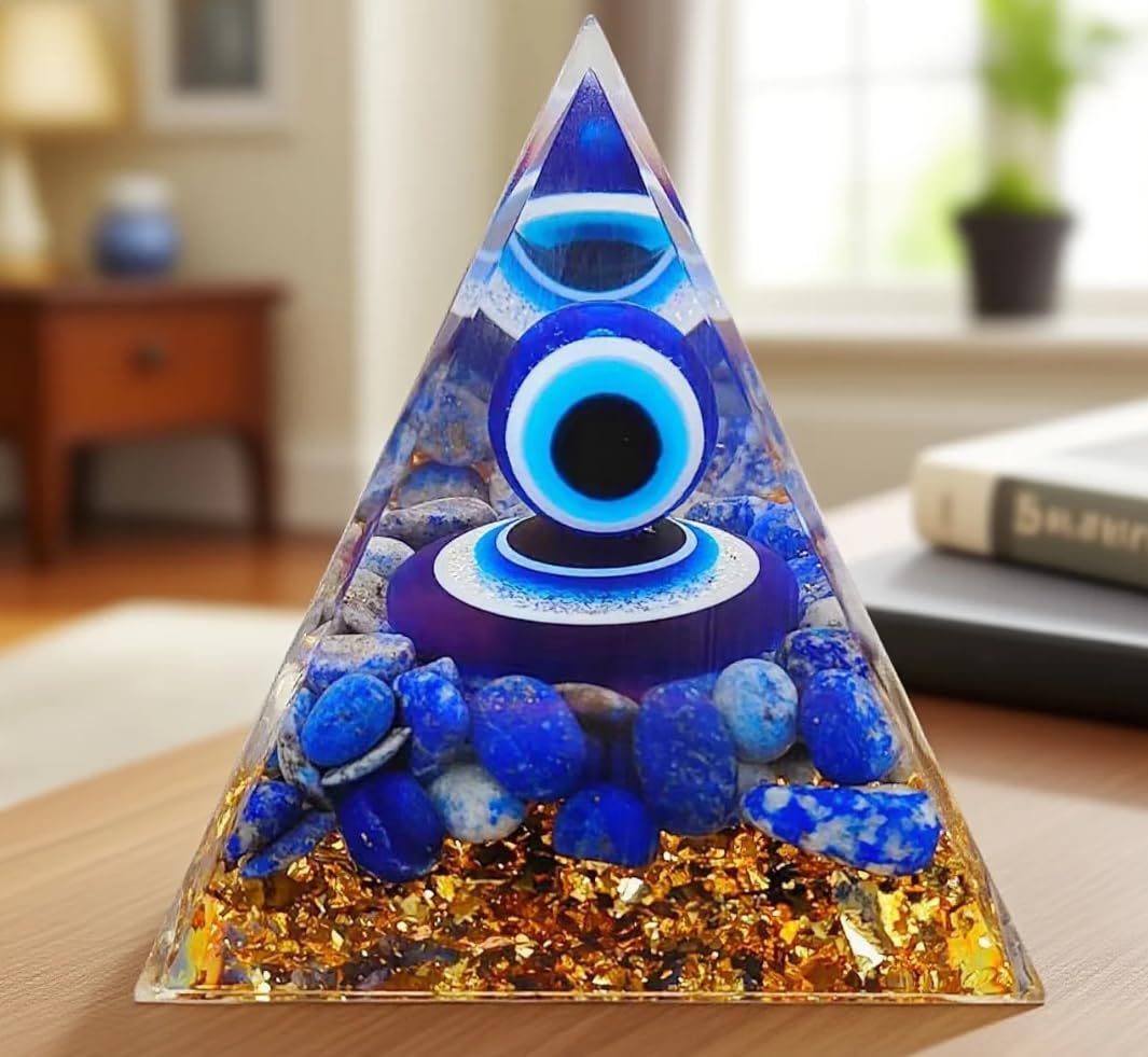 ycyingcheng Moonstone Crystal Orgone Pyramid Ogan Crystal Energy Tower, Nature Reiki Chakra Crushed Stone Jewelry, Crystal Pyramid for Home Decor (Lapis Lazuli)