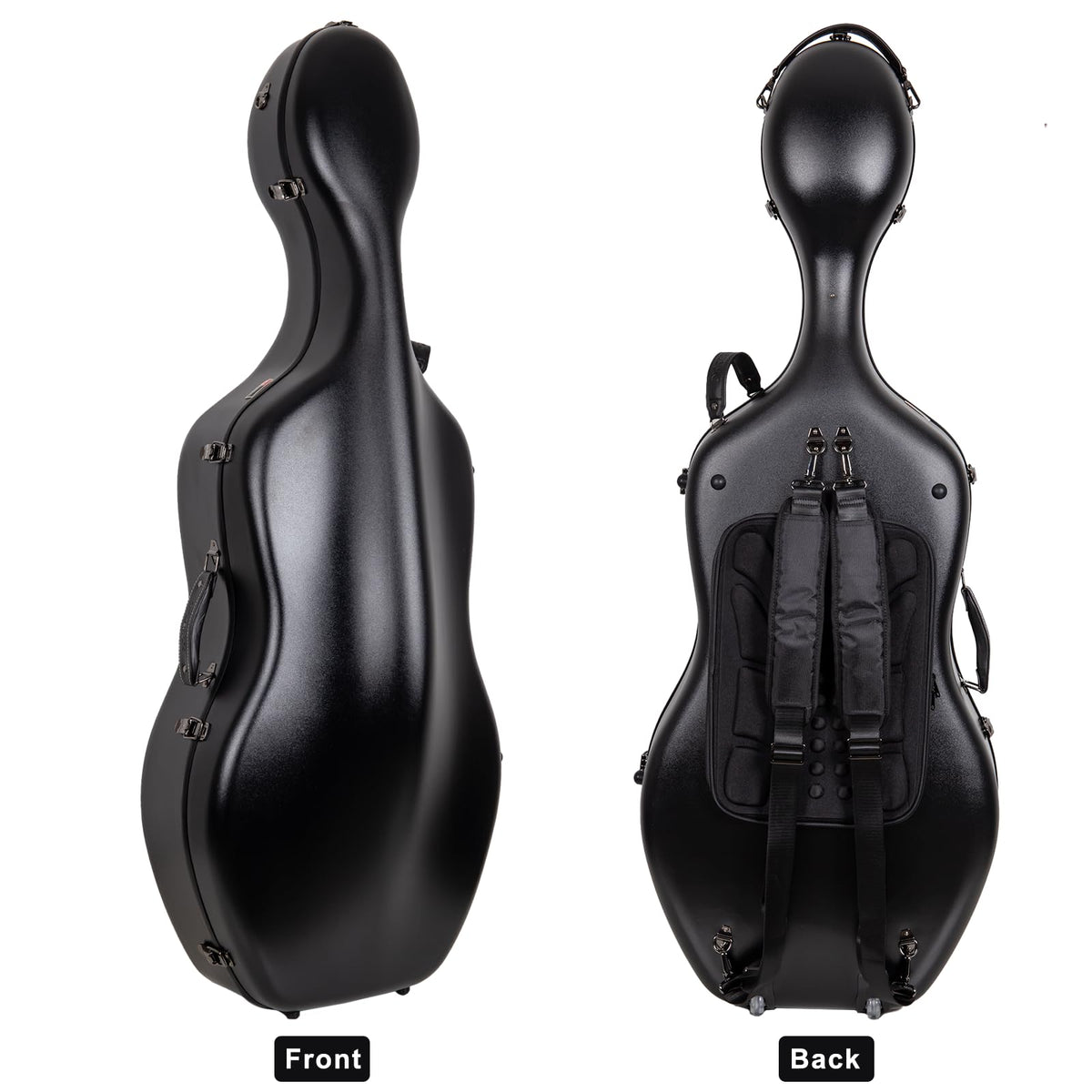Crossrock Poly Carbon Cello Case for 4/4 Full Size | Black Scratch-Resistant Shell, Black Velvet Interior, Wheels, Music Pouch – Lightweight Protection Series