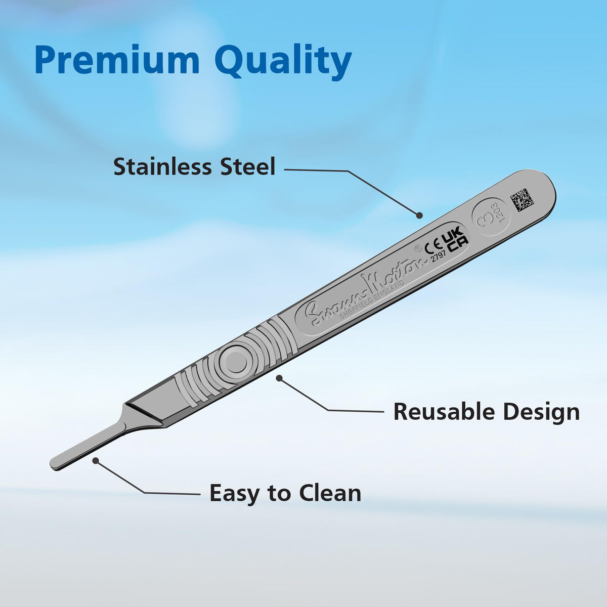 Swann Morton Scalpel Handle No. 3 - Stainless Steel, Fits Blades 10, 10A, 10R, 11, 12, 14, 15, & 15A, Esthetician Tools to Dermaplane, Surgical Knife Handle, Medical Grade Precision Instrument