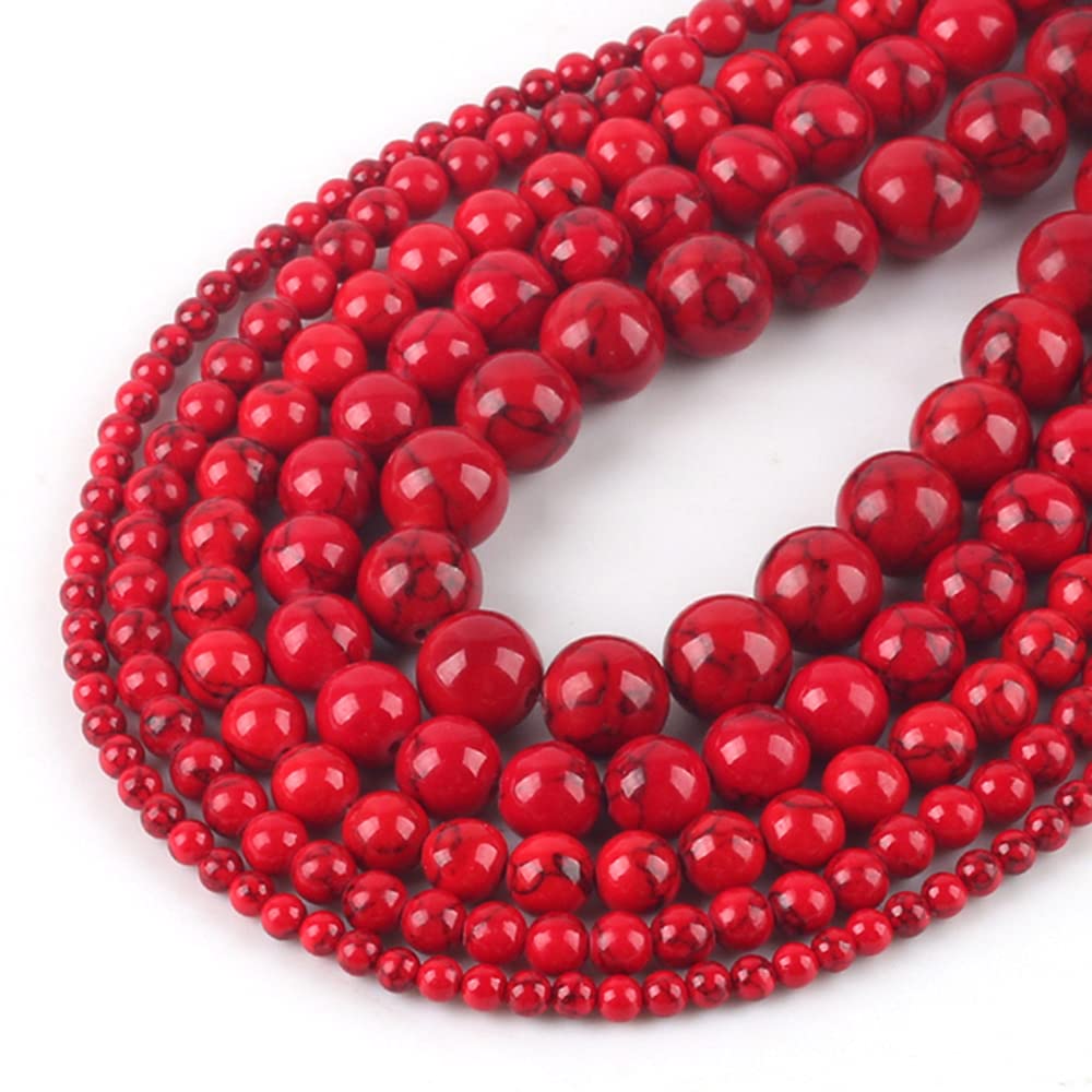8mm 45pcs Beads Howlite Turquoises Bracelets Pendants Charms Earrings Natural Stone Jewelry Findings Necklace Lariat Crystal Dangle Component Making DIY (8mm, Red Round)