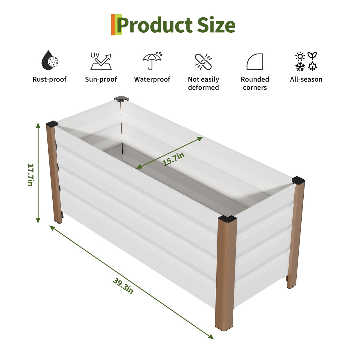 Garvee 2 Pack Large White Aluminum Planter Box 39"X16"X18", Extra Long Raised Garden Bed with Rounded Corners & Anti-Cut Safety Edging, Deep Design with Drainage Holes for Outdoor Patio & Balcony, Whi