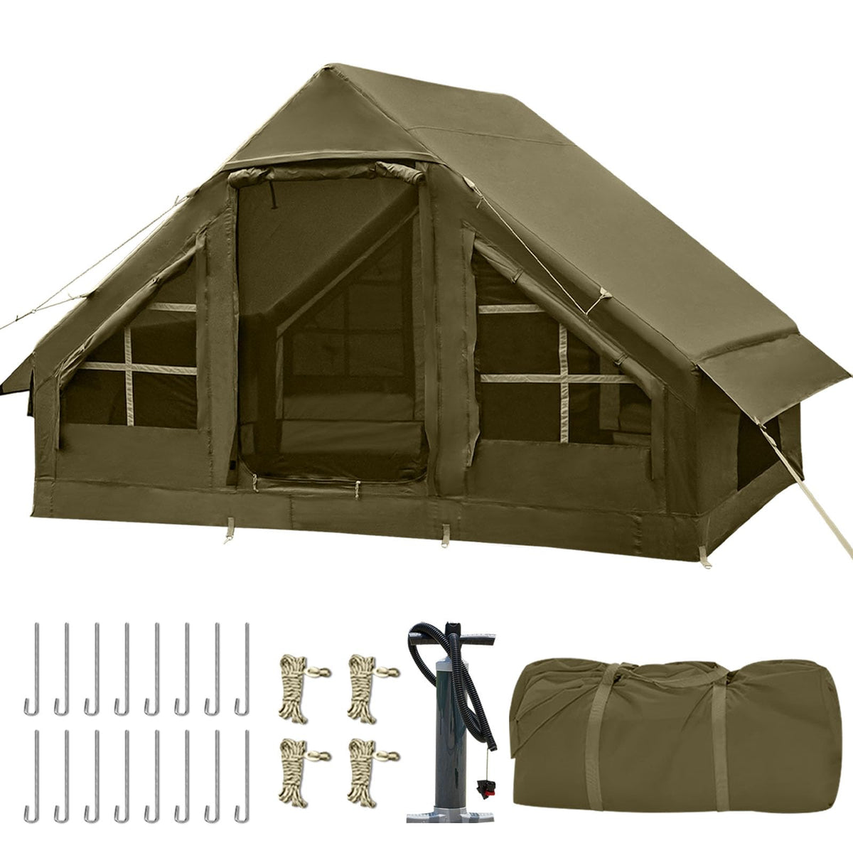 Inflatable Tents for Camping, 4-6 Person Easy Blow Up Tent with Hand Pump,4 Seasons Waterproof Air Inflatable Camping Tent House for Family Weekend Camping，Green