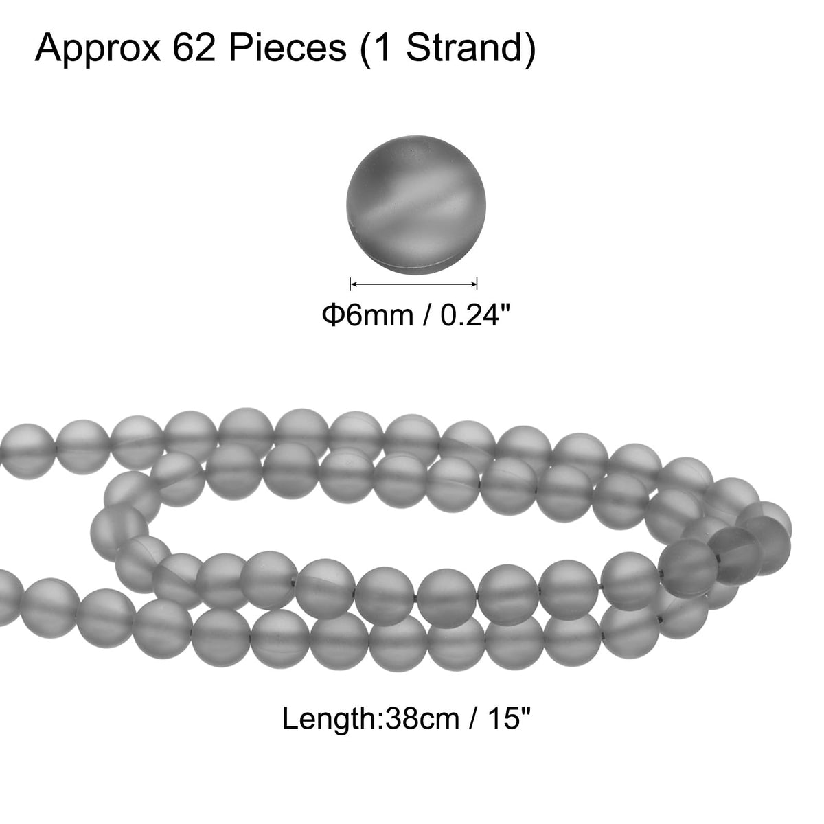 uxcell Matte Crystal Glass Beads 6mm Synthetic Frosted Shining Semi-Precious Round Loose Beads Synthetic Moonstone for Jewelry Making DIY Bracelet, Gray Silver