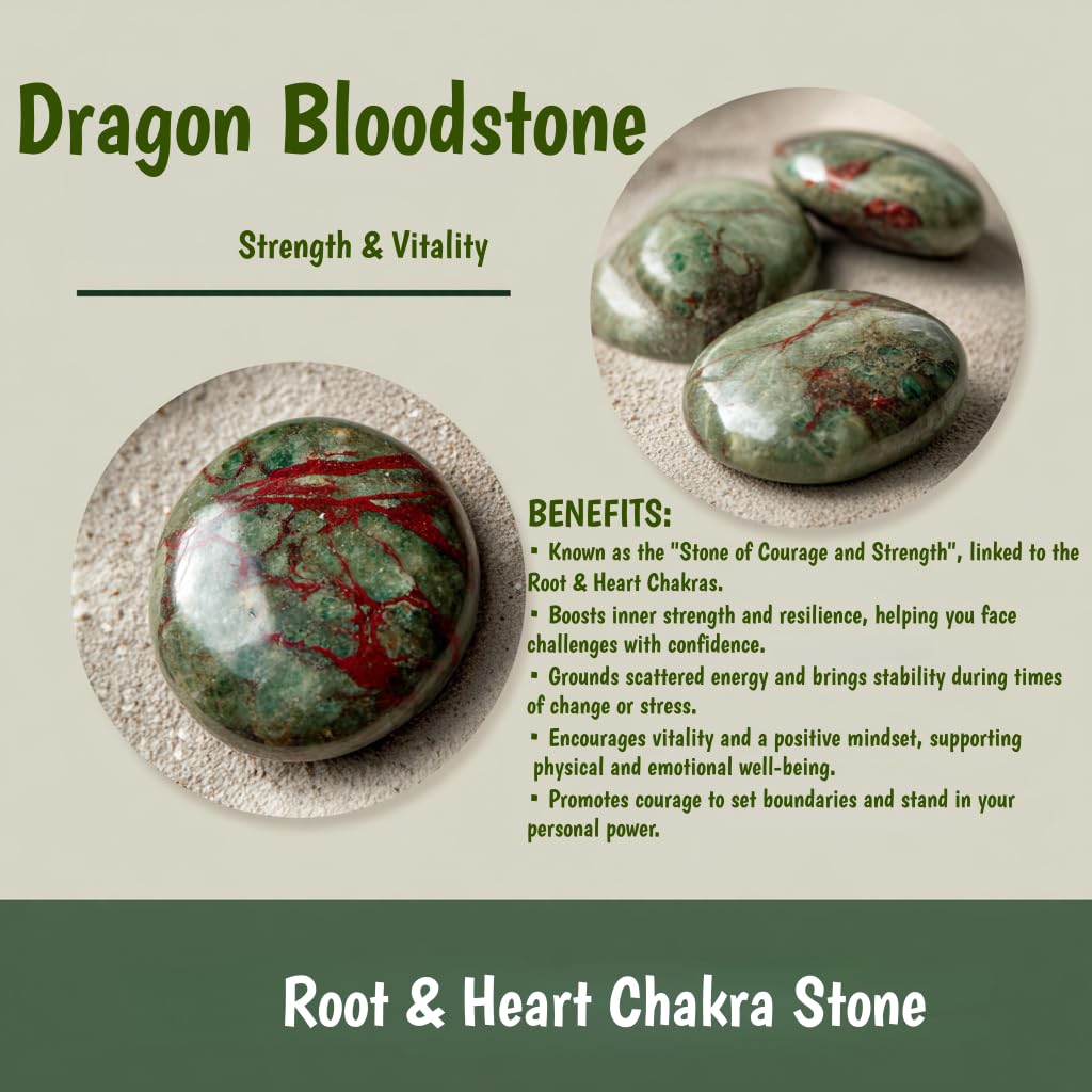 Loveliome 4 Pcs Natural Dragon Bloodstone Love Heart Palm Stone Reiki Balancing Worry Stone(1 Inch)
