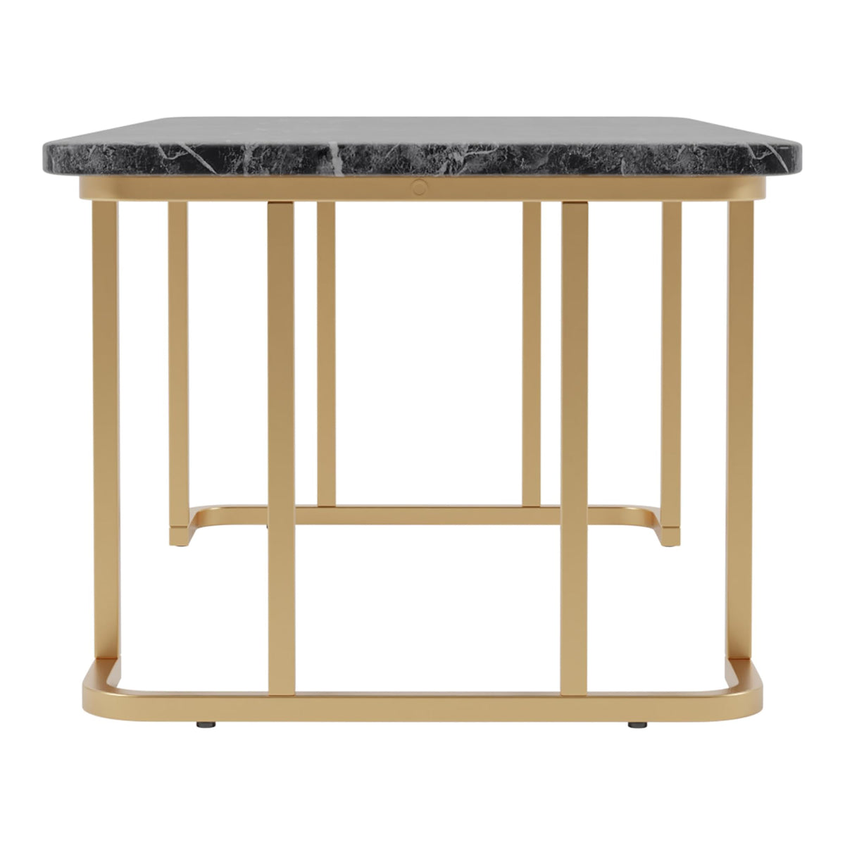 24/7 Shop at Home Scheben Modern Faux Marble Top 2-Piece Coffee Table Set with U-Shaped Metal Base for Living Room, Bedroom, Home Office, Gold Coating and Black