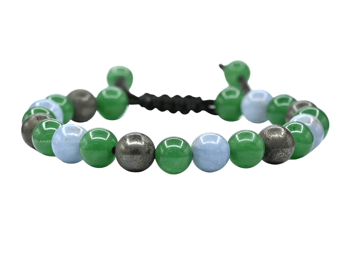 Amazing Gemstone Motivational Bracelet for Women Men Manifestation - Pyrite Angelite Green Aventurine Bracelet for Healing Calming Anxiety Stress Relief Gifts Pulseras Para Hombres Mujer (Adjustable)