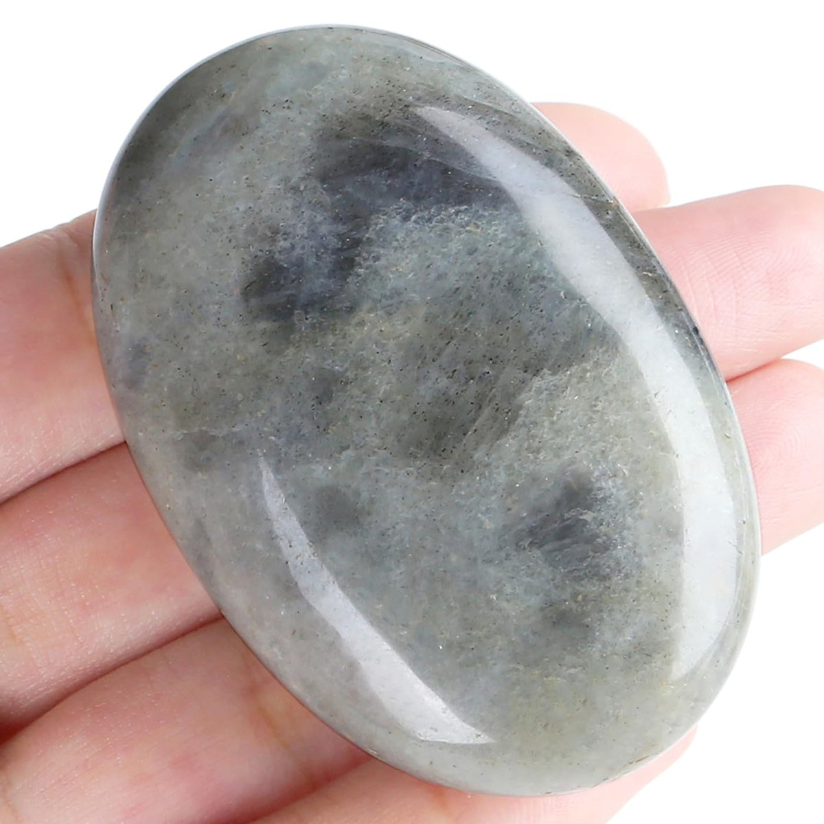 MAIBAOTA 2.4" Large Grey Labradorite Crystal Stone Polished Palm Stone Healing Crystals 0.7" Thick Natural Reiki Gemstone Worry Stone Energy Balancing Anxiety Stress Relief Meditation 1 Pc