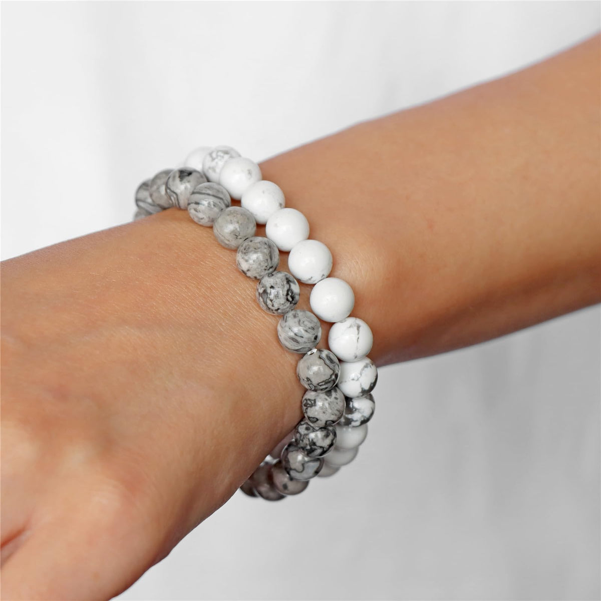 Risyfjew 3 PCS Healing Crystal Bracelet Women 8mm Natural Stone Beaded Stretch Bracelet Map Stone Howlite Jewelry Gifts