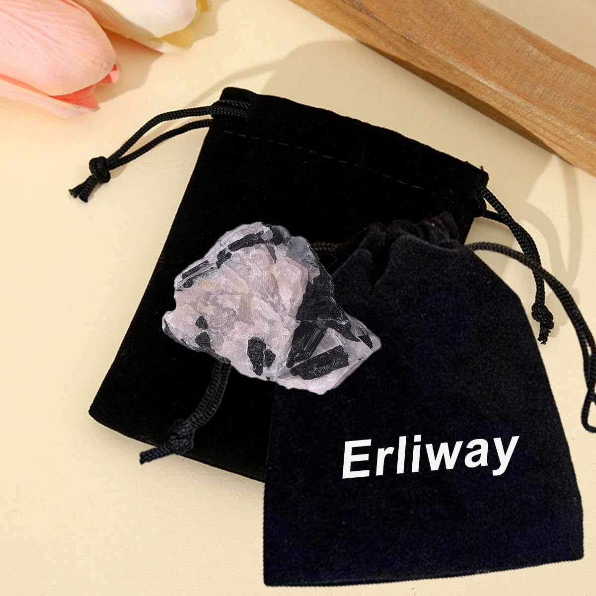 Erliway 1.25-2" Large Black Tourmaline Raw Crystals, Natural Rough Tourmaline Crystal, Healing Crystals Stones for Tumbling, Cabbing, Fountain Rocks, Decoration, Polishing Wire Wrapping Wicca & Reiki
