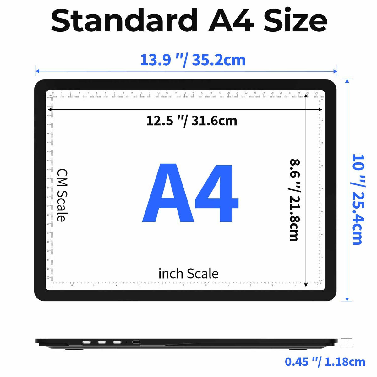 Heanolier Rechargeable A4 Light Board with Stand, 7100Lux Super Bright Magnetic Light Pad with Side Buttons, Wireless Light Box for Tracing, LED Light Table for Diamond Painting,Sketching,Drawing