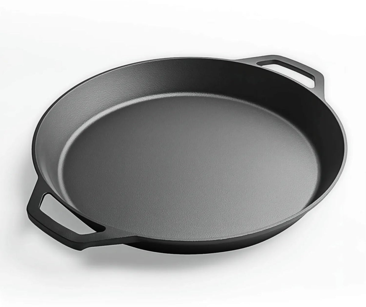 LI-GELISI 26-inch cast iron frying pan with double auxiliary handles, nitrogen-treated for rust resistance, suitable for stoves/grills/campfires, heavy-duty frying pan for outdoor cooking