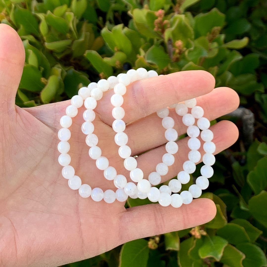 Adabele Real Natural Blue Flash Moonstone Bracelet 8 Inch Stretch Gemstone Beaded Bracelet Chakra Healing Crystal Stone Jewelry Women Mom Gift GB6-C37