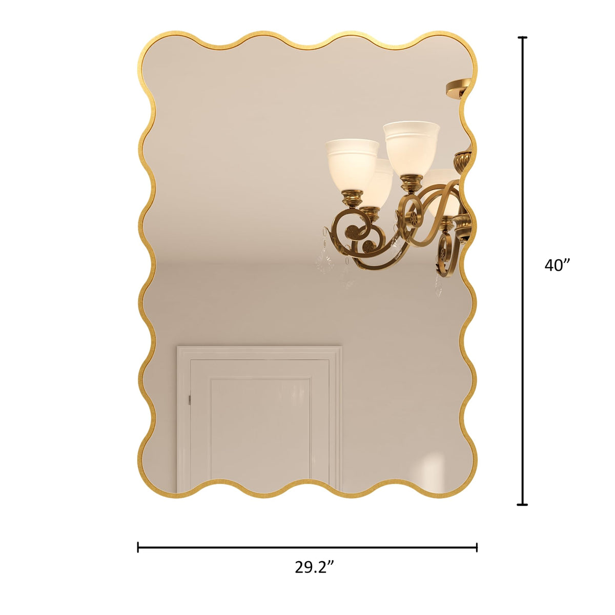 Kelly Miller 30x40 Inch Gold Scalloped Mirror, Large Rectangular Wavy Edge Bathroom Vanity Wall Mirror Decorative for Bedroom Living Room Entryway Fireplace Mantle