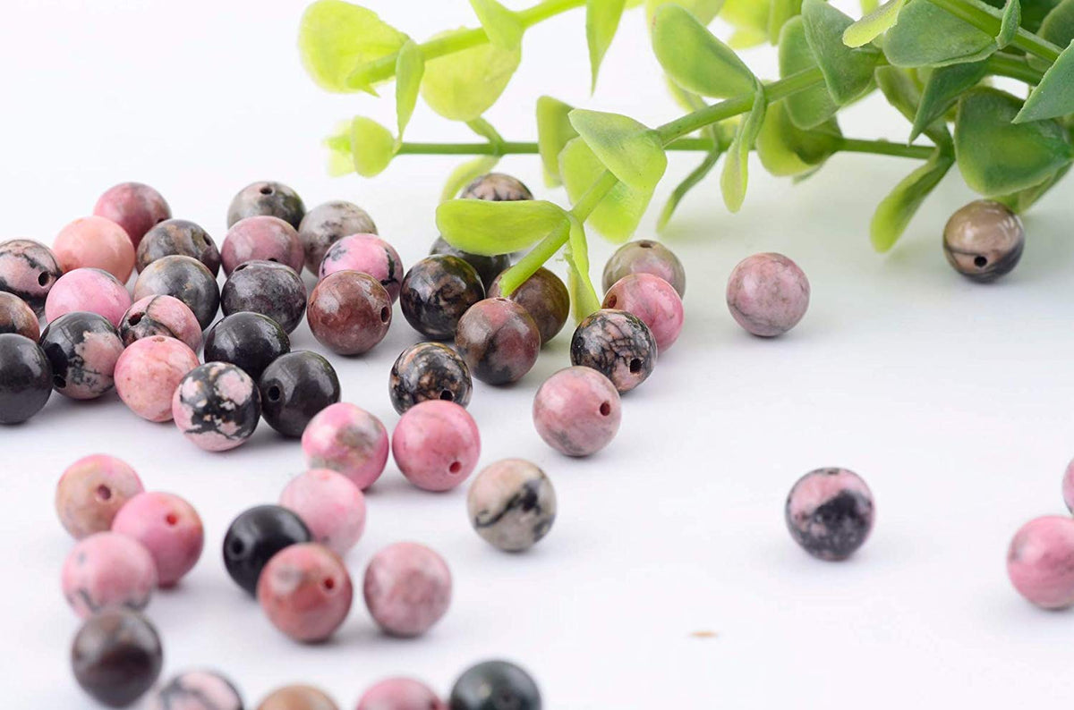 Natural Stone Beads 100pcs 10mm Black Stripe Rhodonite Round Real Stone Beading Loose Gemstone Hole 1mm DIY Charm Beads for Bracelet Necklace Earrings Jewelry Making (Black Stripe Rhodochrosite, 10mm)