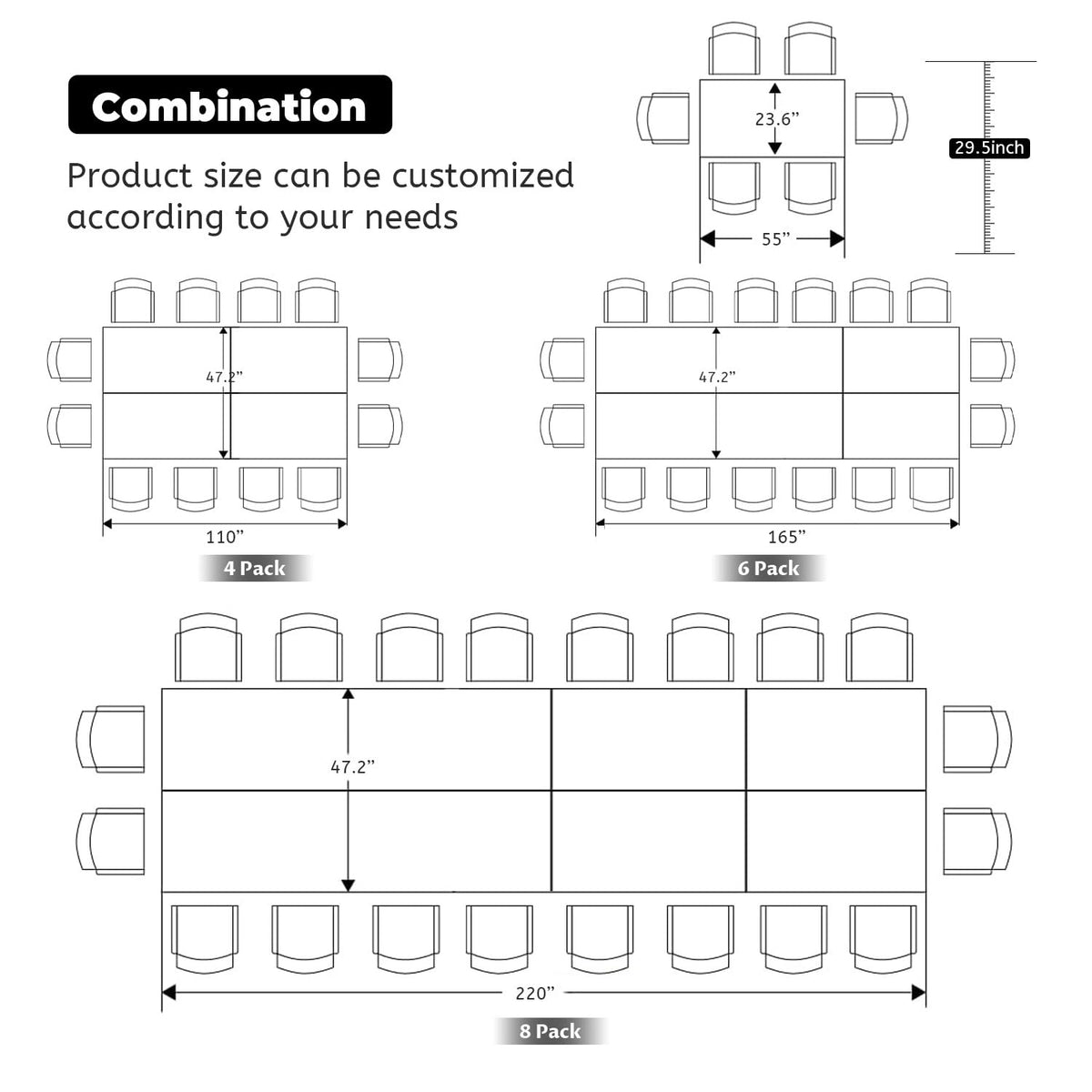 Folding Conference Tables,Flip Top Conference Room Tables,55.1 Inches Mobile Training Table with Silent Wheels,Modern Foldable Modular Boardroom Meeting Seminar Table for Office Classroom,8 Pack