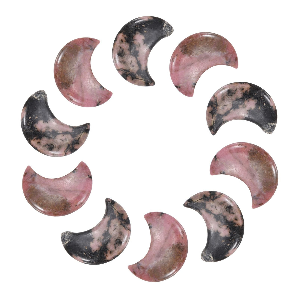 MECCANIXITY 10 Pcs Moon Crystal Worry Stone, 1.2 Inch Length Natural Rhodonite Moon Gemstone Bulk, Carved Pocket Stones for Meditation Balancing Pendant Decor