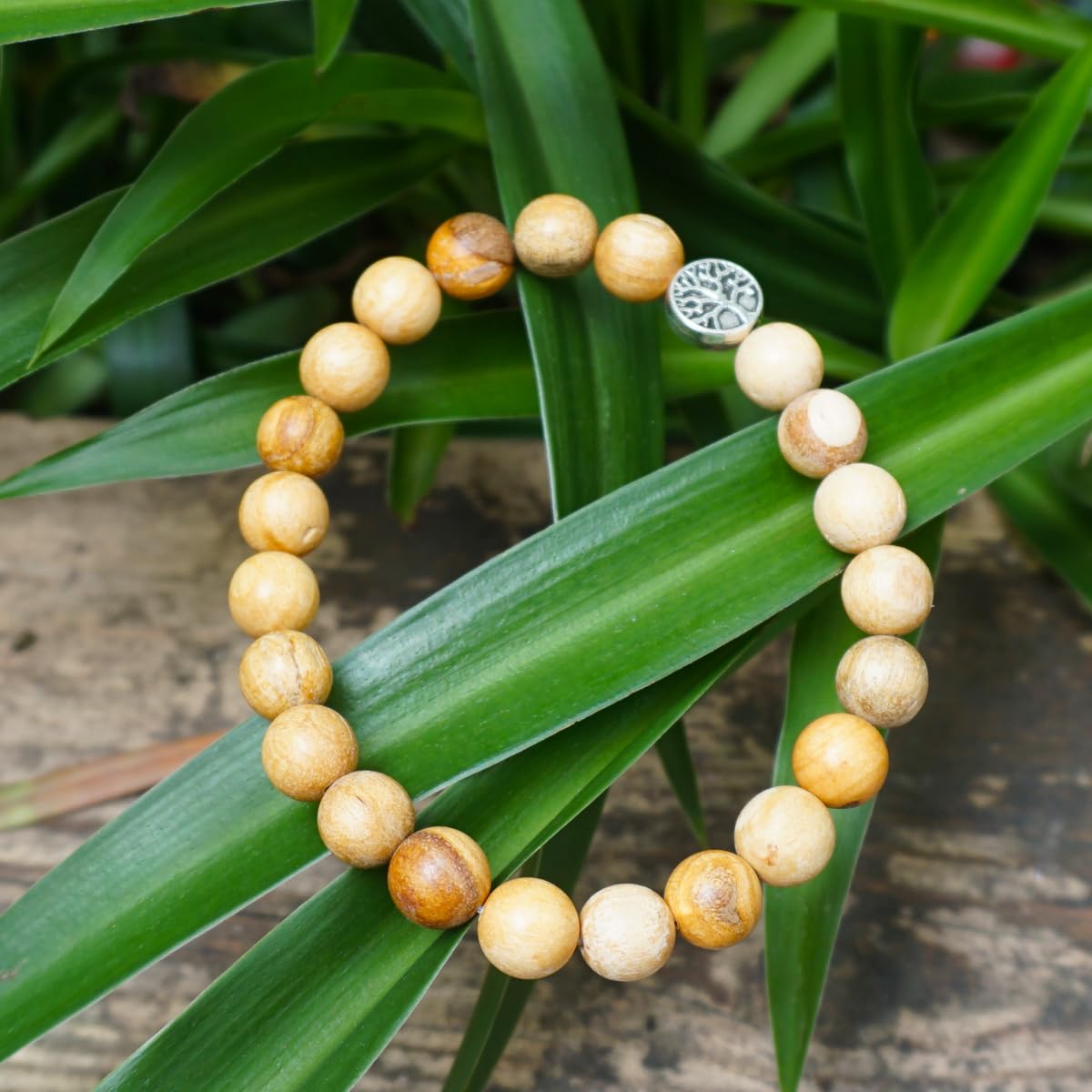 TaHLga 8MM Palo Santo Bracelet with Sterling Silver for Women Men | Beautiful Fragrance | Healing Spiritual Jewelry for Reiki Yoga Deep Meditation