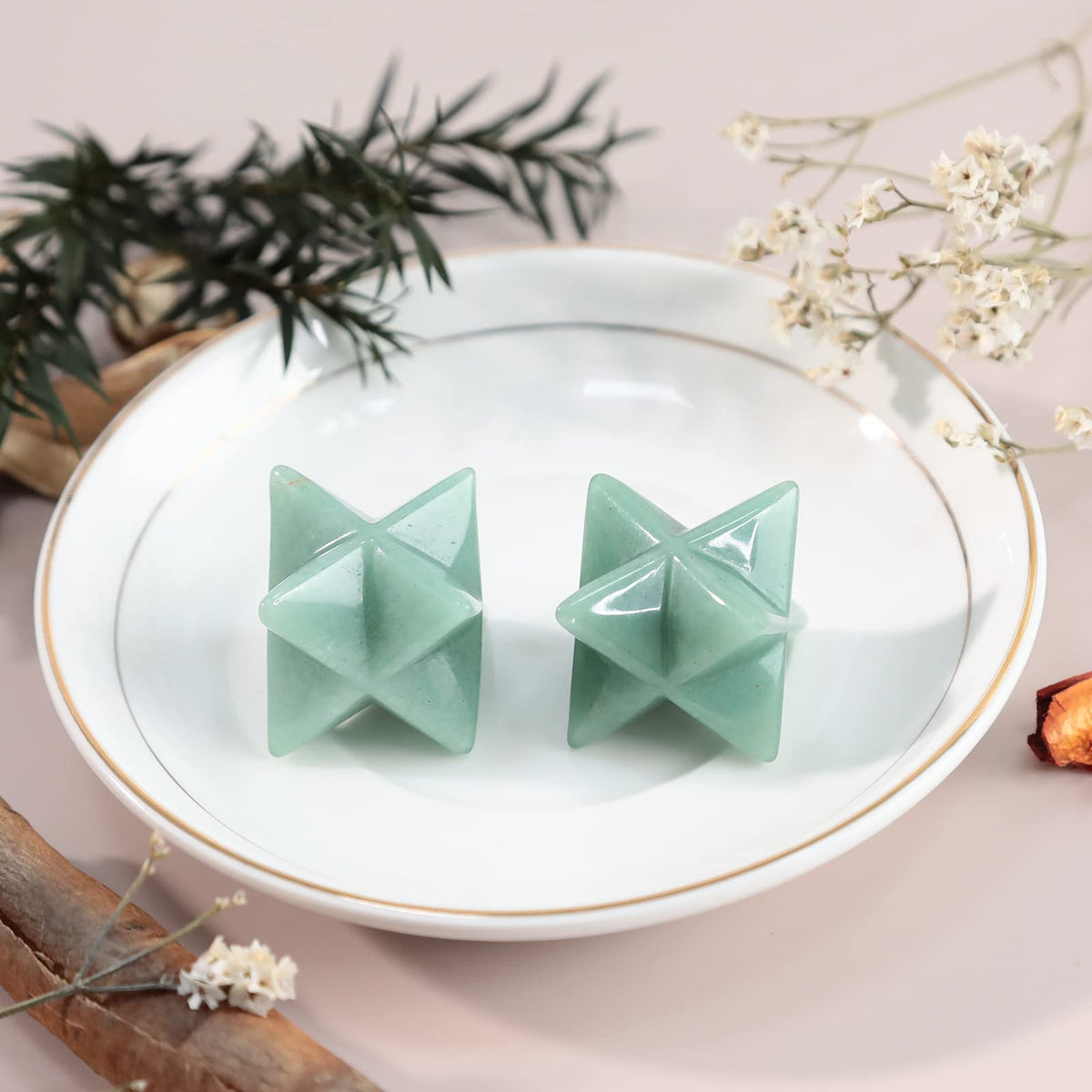 Loveliome Natural Green Aventurine Merkaba Crystal Protection Sacred Meditation Energy Generator Healing Chakra Six-Pointed Star 1 Inch