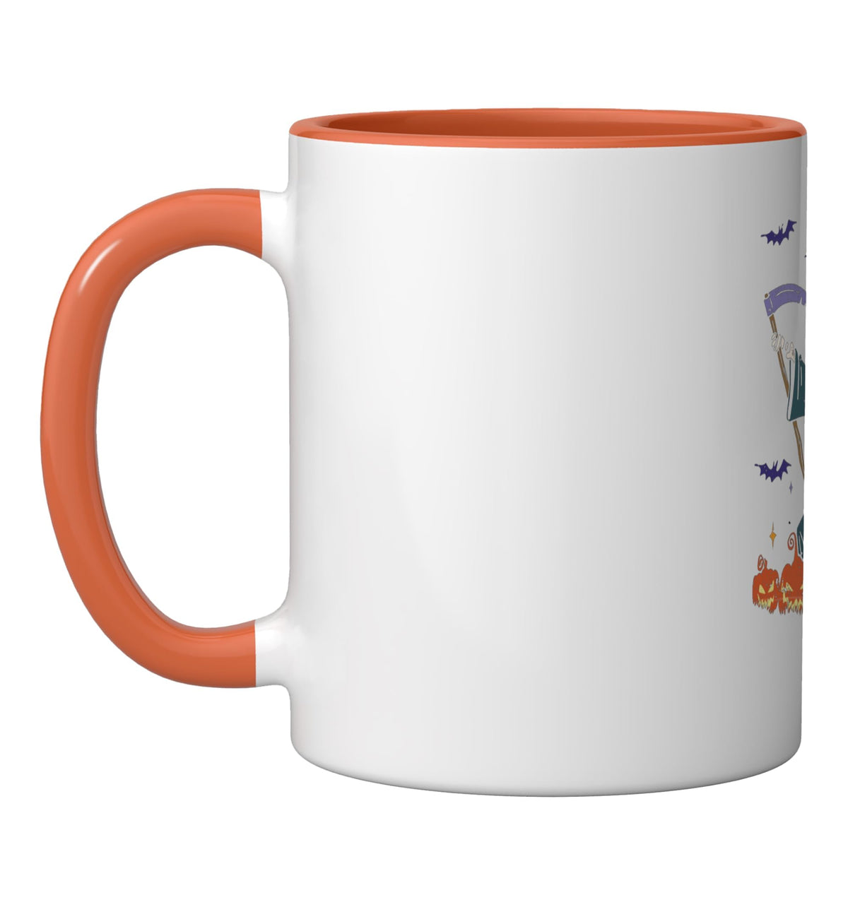 Grim Reaper Skeleton Dabbing Funny Halloween Death Scary Ceramic Mug, Orange/White