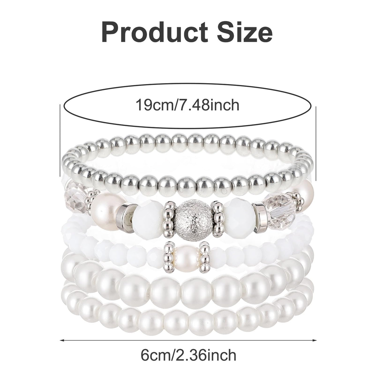 5 Pcs Beaded Stretch Bracelets White Stackable Bracelets Crystal Bead Bracelet Boho Beaded Bracelets Stretch Layering Crystal Stone Beaded Bracelets Trendy Costume Jewelry Gifts for Women