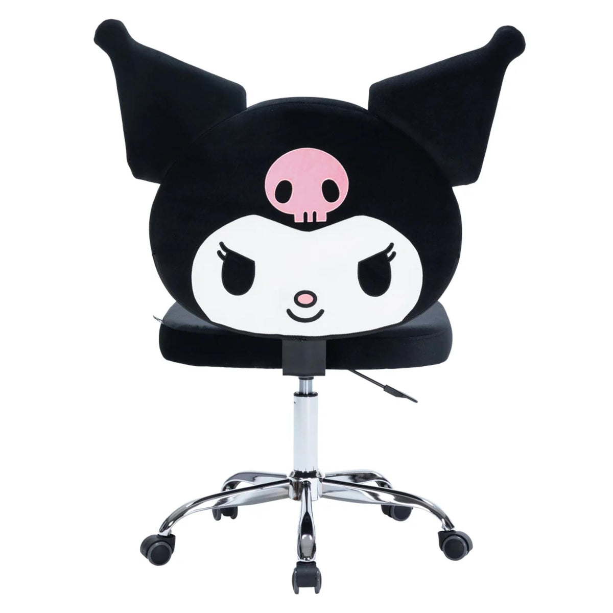 Impressions Vanity Kuromi Swivel Vanity Chair with Wheels | Adjustable Height Silver Metallic Base 360-Degree Spin Armless Padded Cute Velvet Makeup Vanity Chair | Cute Desk Chair for Bedroom, Black