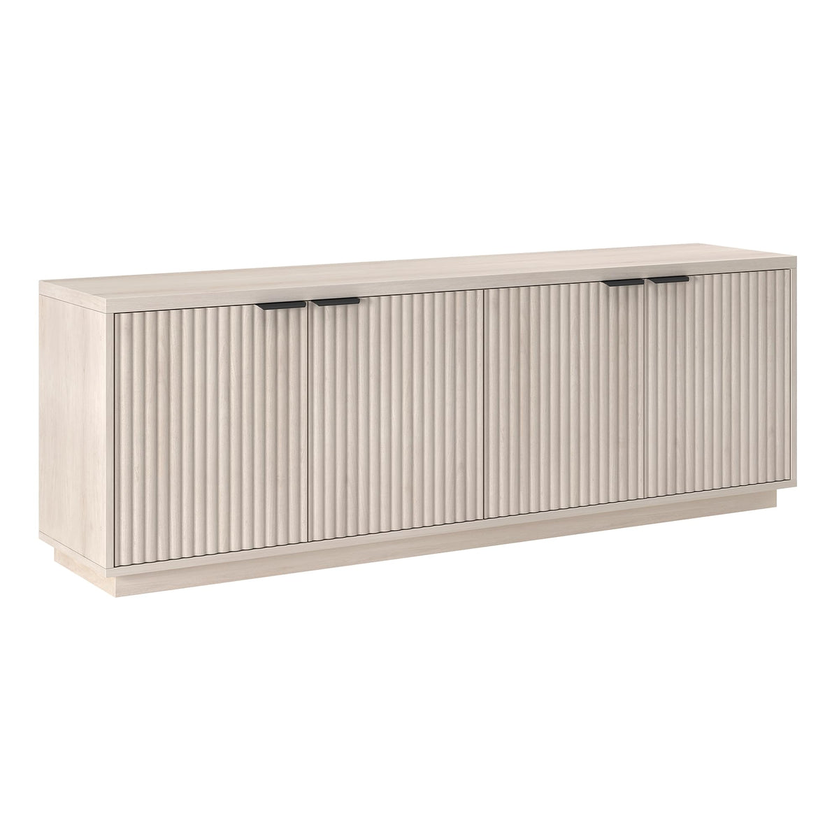 Henn&Hart Fluted TV Stand for TVs up to 78" with 2 Ribbed Storage Cabinets and Adjustable Shelves for Living Room, Family Room, or Office, Beech White