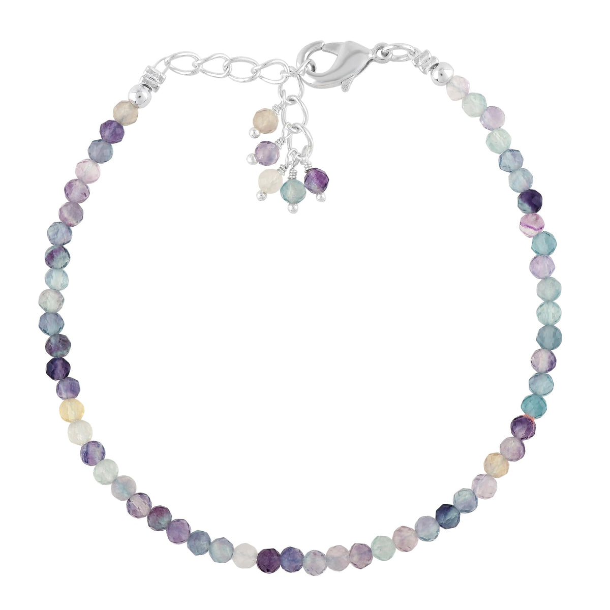 CRYSTALINES Natural Multi Fluorite Gemstones Beads Bracelets, Real Crystals Jewelry, Birthstone, Handmade, Beaded Bracelet, Silver Plated, Adjustable Chain- 7+1inch, Women Bracelet, AAA Grade