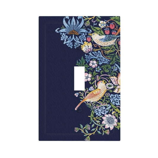 LuHuoLu Decorative Light Switch Cover Plate Vintage Blue Morris Strawberry Thief Bird Flower 1 Gang Wall Plate Oversized Single Toggle Wall Cover Plate Jumbo Switchplate Faceplate