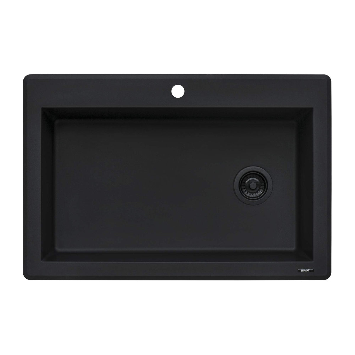 Ruvati Midnight Black Granite Composite 33 in. x 22 in. Single Bowl Drop-in Topmount Kitchen Sink RVG1033BK