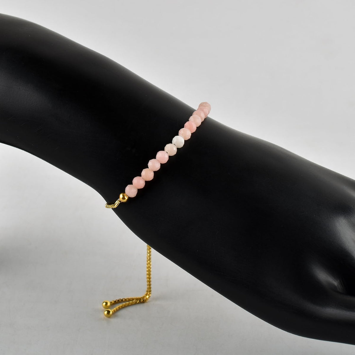 InfinityGemsArt Pink Opal Bracelets For Women, October Birthstone Jewelry, Dainty Pink Beaded Stone Bolo Slider Crystals Gemstones Bracelet, 14K Gold Plated Adjustable Chain, Valentines Day Gifts For Her