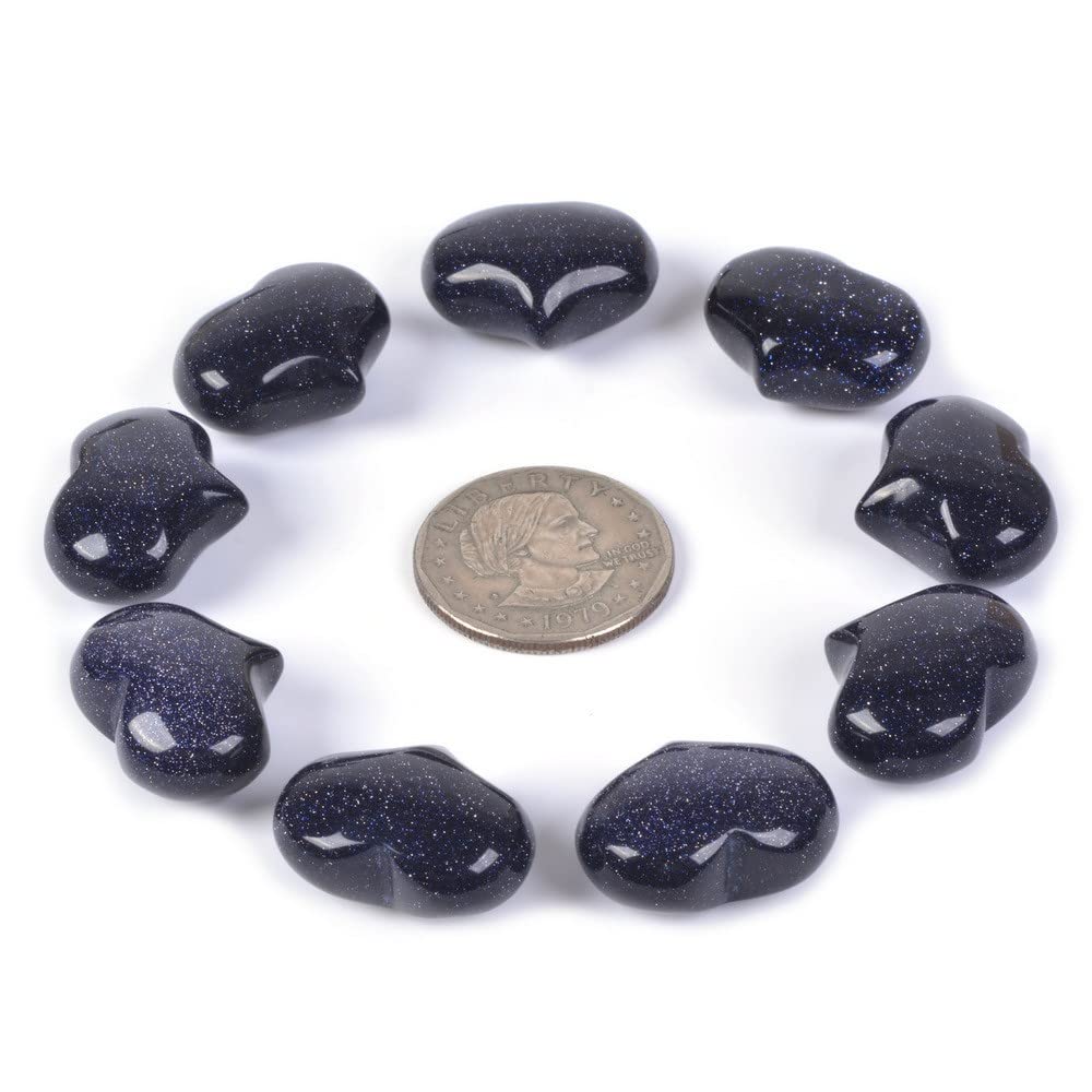 Justinstones Synthetic Blue Goldstone Healing Crystal 1 inch Mini Puffy Heart Pocket Stone Iron Gift Box (Pack of 10)