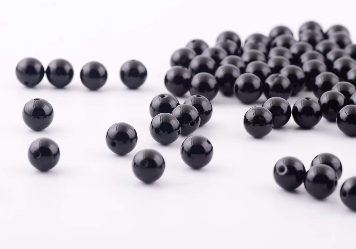 Natural Stone Beads 100pcs 10mm Black Obsidian Round Genuine Real Stone Beading Loose Gemstone Hole Size 1mm DIY Charm Smooth Beads for Bracelet Necklae Earrings Jewelry Making (Black Obsidian, 10mm)