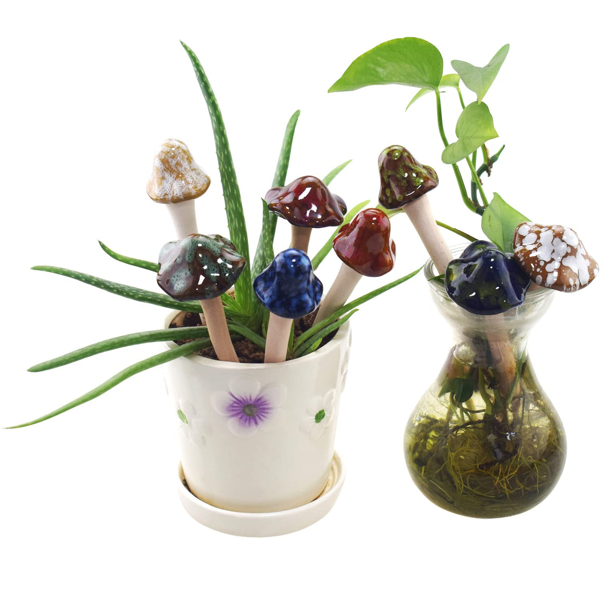 8PCS Ceramic Mushroom Garden Pot Decoration Mushroom Figurine Indoor and Outdoor Flowerpot Decoration Lawn Tree Ornaments Pottery