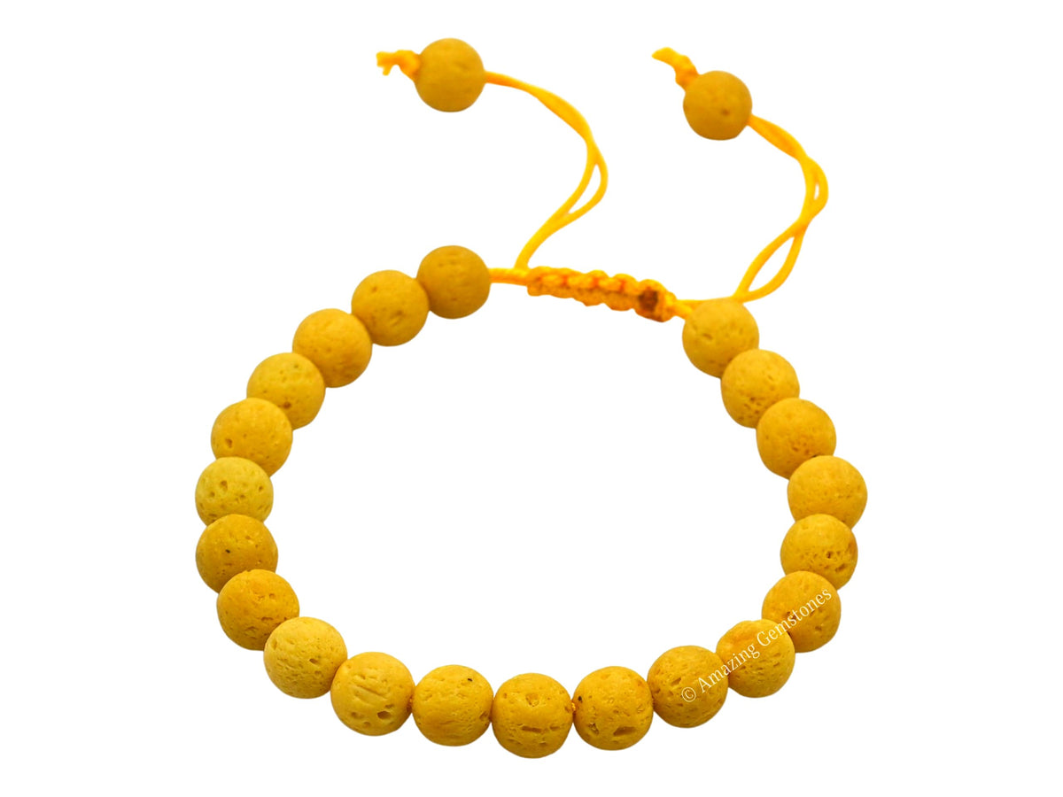 Amazing Gemstone Yellow Lava Bracelet, Gifts For Men & Women - Protection Healing Crystal Bracelet - 8mm Gemstone Beaded Adjustable Bracelet, Pulseras Para Hombres Mujer Stocking Stuffers